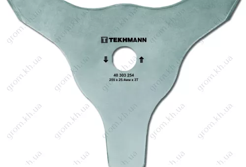 Фото 1- Нож для садового триммера Tekhmann диаметр 255 мм, внутренний диаметр 25.4 мм 3 лопасти с заточкой обеих сторон