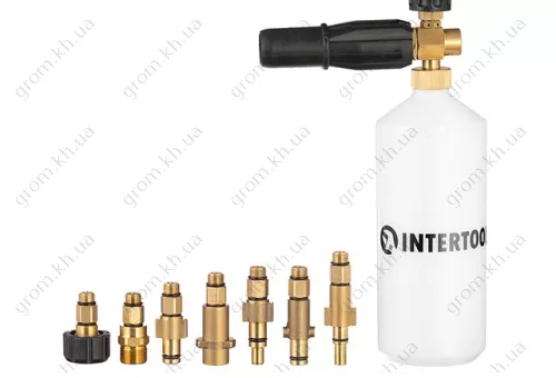 Фото 1- Насадка-піногенератор універсальна для мийок високого тиску, 1000 мл Intertool DT-1536
