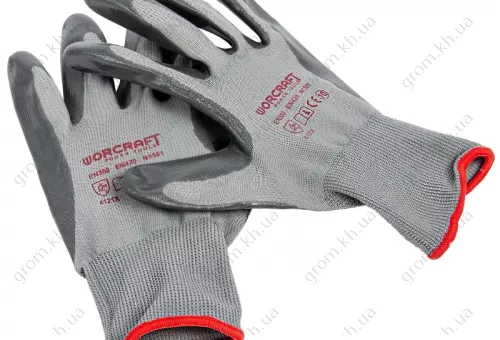 Фото 1- Перчатки рабочие нитрил серые Worcraft