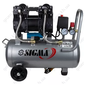 Фото 1- Компресор двоциліндровий безмасляний SIGMA 1.5кВт 209л/хв 8бар 30л