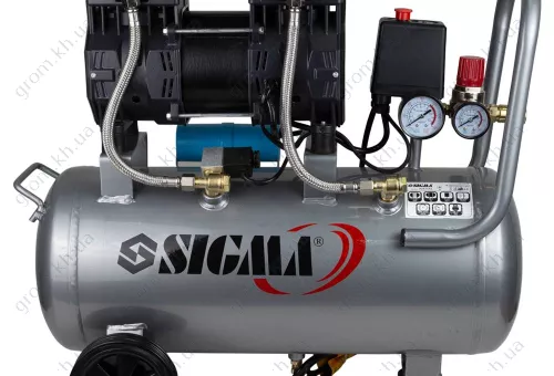 Фото 1- Компрессор двухцилиндровый безмасляный SIGMA 1.5кВт 209л/мин 8бар 30л