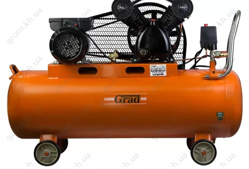 Фото 1- Компрессор ременной GRAD V 2.5кВт 378л/мин 8бар 100л (2 крана)