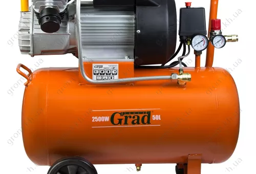 Фото 1- Компрессор GRAD V 2.5кВт 435л/мин 8бар 50л (2 крана)