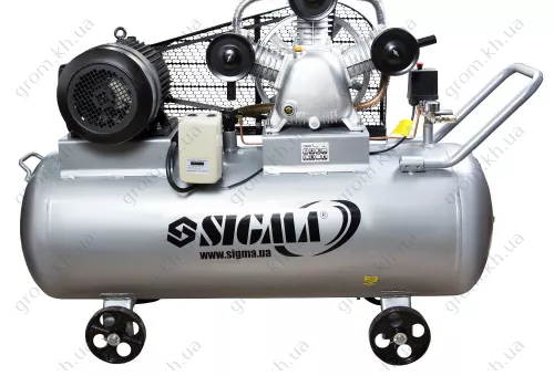 Фото 1- Компресор ремінний трициліндровий SIGMA 380В 5.5кВт 865л/хв 10бар 200л