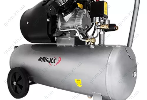 Фото 1- Компресор двоциліндровий SIGMA 2.5кВт 455л/хв 10бар 50л (2 крана)