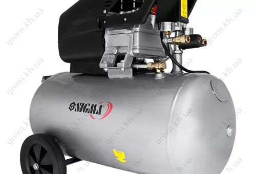 Фото 1- Компресор одноциліндровий SIGMA 1.8кВт 230л/хв 8бар 50л (2 крана)