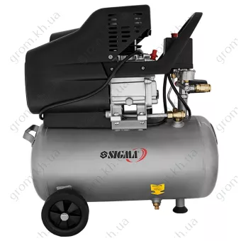 Фото 1- Компресор одноциліндровий SIGMA 1.8кВт 230л/хв 8бар 24л (2 крана)
