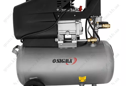 Фото 1- Компресор одноциліндровий SIGMA 1.8кВт 230л/хв 8бар 24л (2 крана)