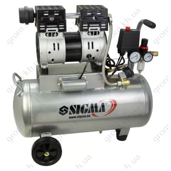 Фото 1- Компресор двоциліндровий безмасляний SIGMA 1.1кВт 154л/хв 8бар 30л
