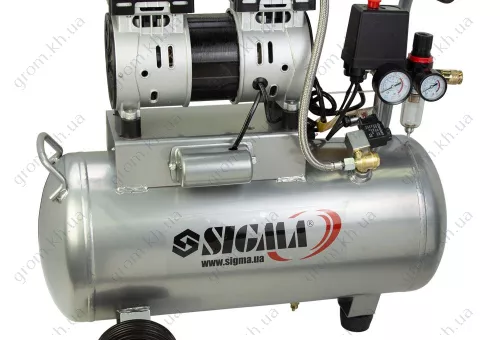Фото 1- Компрессор двухцилиндровый безмасляный SIGMA 1.1кВт 154л/мин 8бар 30л