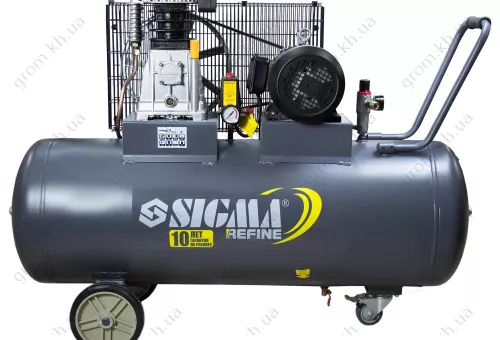 Фото 1- Компресор ремінний двоциліндровий SIGMA REFINE 380В 3кВт 550л/хв 10бар 150л