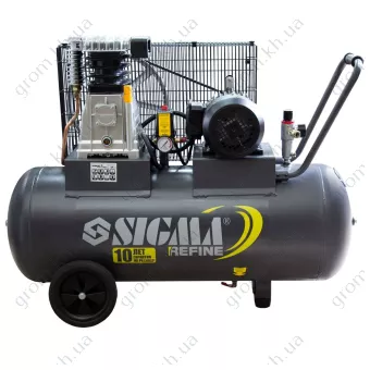 Фото 1- Компресор ремінний двоциліндровий SIGMA REFINE 380В 2.2кВт 508л/хв 10бар 100л