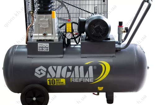 Фото 1- Компрессор ременной двухцилиндровый SIGMA REFINE 380В 2.2кВт 508л/мин 10бар 100л