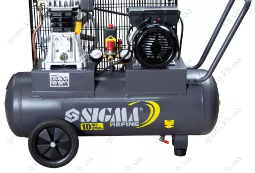 Фото 1- Компресор ремінний двоциліндровий SIGMA REFINE 2кВт 385л/хв 10бар 50л