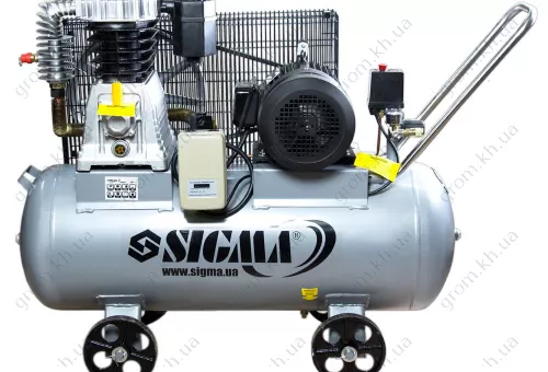 Фото 1- Компресор ремінний двоциліндровий SIGMA 380В 4кВт 678л/хв 10бар 100л