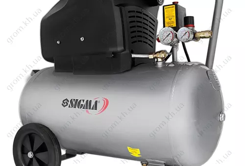Фото 1- Компресор двоциліндровий безмасляний SIGMA 2.2кВт 365л/хв 8бар 50л (2 крана)