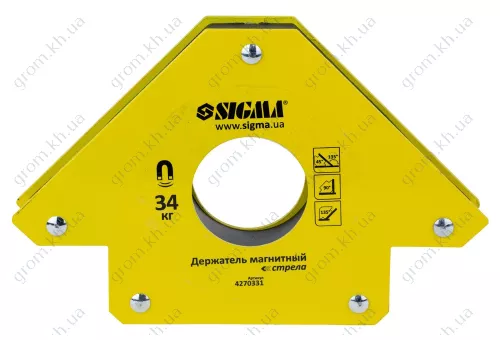Фото 1- Магнит для сварки стрела SIGMA  34кг 110×110мм (45, 90, 135°)