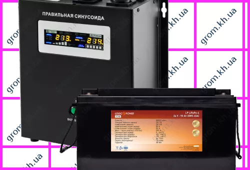 Фото 1- Комплект резервного живлення для котла LogicPower ДБЖ W1500VA + літієва (LifePo4) батарея 2600W