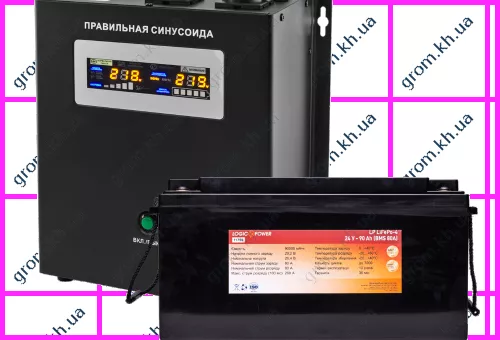 Фото 1- Комплект резервного живлення LogicPower ДБЖ W2000VA + літієва (LifePo4) батарея 2600W