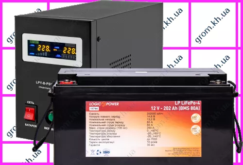 Фото 1- Комплект резервного живлення для котла LogicPower ДБЖ B1000VA + літієва (LifePo4) батарея 3000W