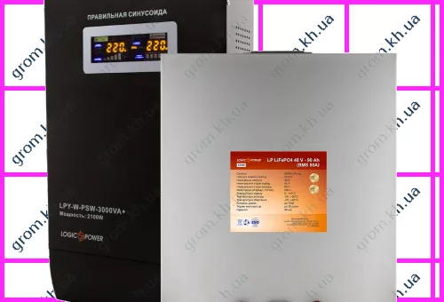 Фото 1- Комплект резервного живлення LogicPower ДБЖ W3000VA + літієва (LifePo4) батарея 5200W