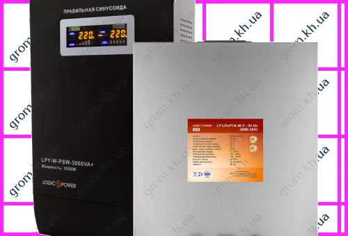 Фото 1- Комплект резервного живлення для котла LogicPower ДБЖ W5000VA + літієва (LifePo4) батарея 5200W