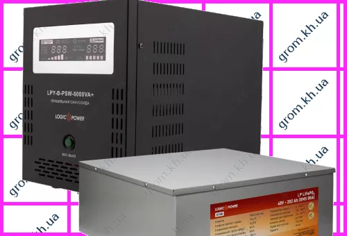 Фото 1- Комплект резервного живлення LogicPower ДБЖ B6000VA + літієва (LifePo4) батарея 1160W