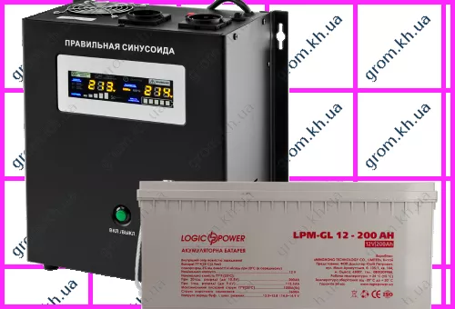 Фото 1- Комплект резервного живлення для котла та теплої підлоги LogicPower ДБЖ W1000VA + батарея гелю 2700W