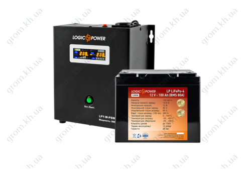 Фото 1- Комплект резервного питания для котла LogicPower ИБП W800VA + литиевая (LifePo4) батарея 1500W