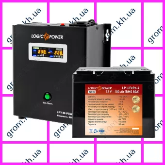 Фото 1- Комплект резервного живлення для котла LogicPower ДБЖ W800VA + літієва (LifePo4) батарея 1500W