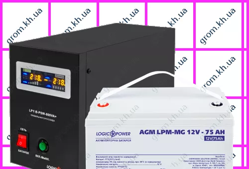 Фото 1- Комплект резервного живлення для котла та теплої підлоги LogicPower ДБЖ B800VA + мультигелева батарея 900W