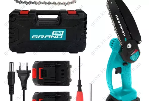 Фото 1- Акумуляторна ланцюгова пилка Grand АПЦ-20V/6″-6 Pro (2 Акумулятори по 6 А)