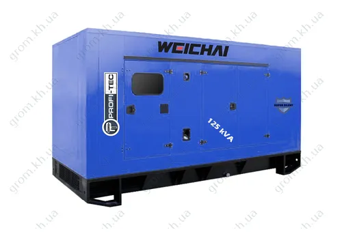 Фото 1- Генератор дизельный Profi-tec WDSG125-3 Power MAX (125 кВА/100 кВт, промышленный двигатель WEICHAI, China)