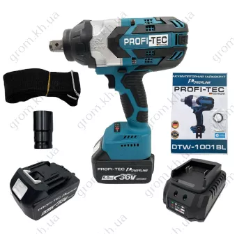Фото 1- Аккумуляторный гайковерт PROFI-TEC DTW-1001BL POWERLine (2х9.0Ач, зарядное, в кейсе)