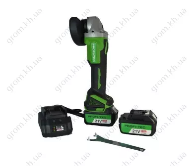 Фото 1- Акумуляторна кутова шліфувальна машина PROFI-TEC FS21BL (комплект 2*5,0Ah та зарядний пристрій)