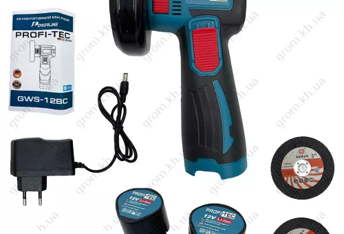 Фото 1- Аккумуляторный мини резак PROFI-TEC GWS-12BC (2×2.0Ач, зарядное, в коробке)