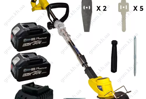 Фото 1- Аккумуляторный триммер PROFI-TEC DUR1818BL POWERLine (2 х 5.0 Ач, зарядное устройство, в коробке)