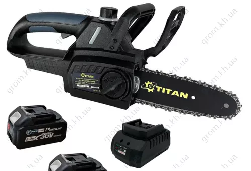 Фото 1- Аккумуляторная цепная пила TITAN PCS1221B-POWERLine SET (2 х 5.0 Ач, зарядное устройство)