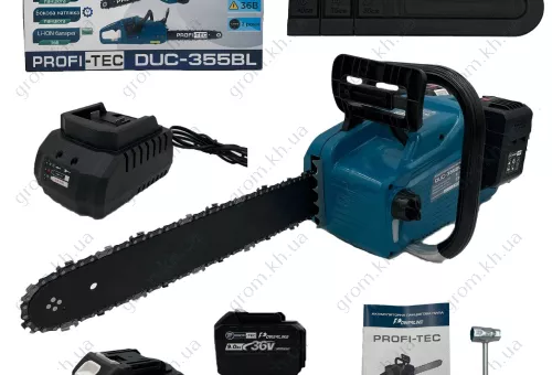Фото 1- Акумуляторна ланцюгова пилка PROFI-TEC DUC355BL POWERLine (аналог AKZ 3604a) (2х5.0Ач, зарядне, в кейсі)