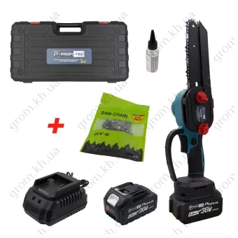 Фото 1- Акумуляторна ланцюгова пилка PROFI-TEC DUC200BL POWERLine (2 х 5.0 Ач, зарядний пристрій, кейс)
