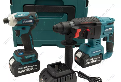 Фото 1- Аккумуляторный набор инструментов PROFI-TEC Combo Set 5 POWERLine (CBH36BL, PCW36V) (2 х 5.0 Ач, зарядное устройство)