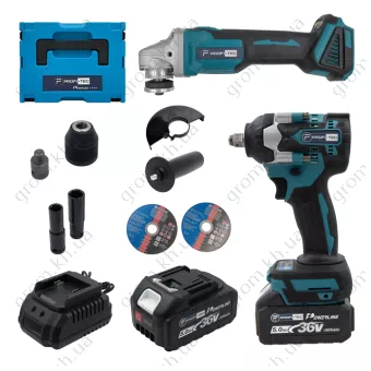 Фото 1- Акумуляторний набір інструментів PROFI-TEC Combo Set 2 POWERLine (DGA36BL, DTW500BL) (2 х 5.0 Ач, зарядний пристрій)