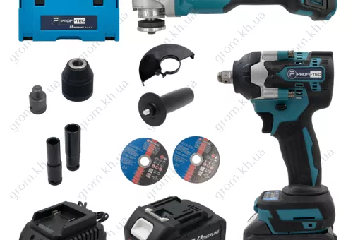 Фото 1- Акумуляторний набір інструментів PROFI-TEC Combo Set 2 POWERLine (DGA36BL, DTW500BL) (2 х 5.0 Ач, зарядний пристрій)