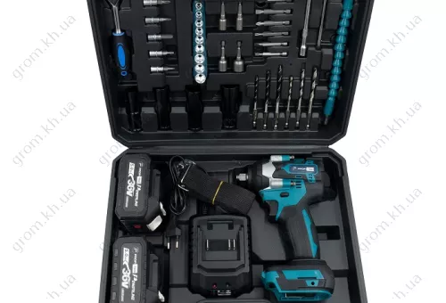 Фото 1- Акумуляторний гайковерт PROFI-TEC DTW500BL PLUS POWERLine (набір біт та головок, 2 х 5.0 Ач, зарядний пристрій)