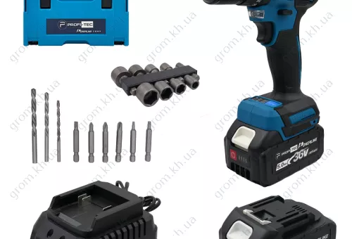 Фото 1- Аккумуляторный шуруповерт PROFI-TEC PCD4536BL POWERLine (2 х 5.0 Ач, зарядное устройство)