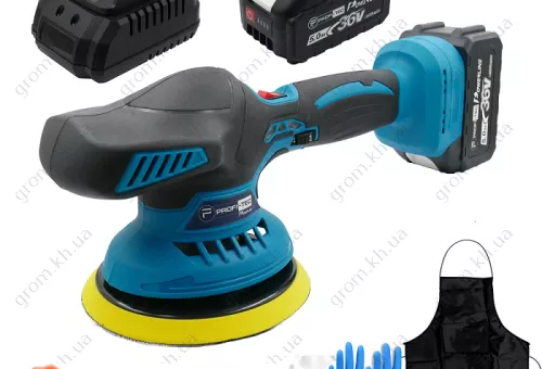 Фото 1- Аккумуляторная ротационно-эксцентриковая полировальная машина PROFI-TEC DPO150BL POWERLine (2 х 5.0 Aч, зарядное устройство)