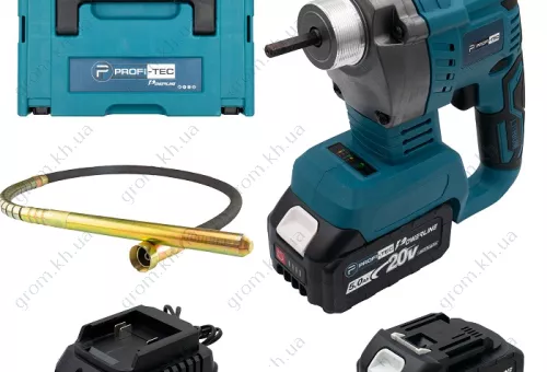 Фото 1- Акумуляторний вібратор для бетону PROFI-TEC DVR1500BL POWERLine (1×PT2040EP (4.0 Ач), зарядний пристрій)