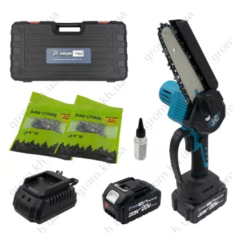 Фото 1- Акумуляторна ручна ланцюгова пилка PROFI-TEC BCS250 POWERLine (2 х 4.0 Ач, зарядний пристрій)