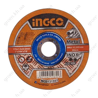 Фото 1- Диск отрезной по металлу абразивный 125х1.2*22.2 мм INGCO