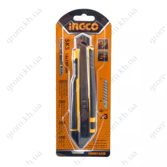 Фото 1- Нож сегментный 18 мм Profi 3 лезвия SK5 INGCO INDUSTRIAL